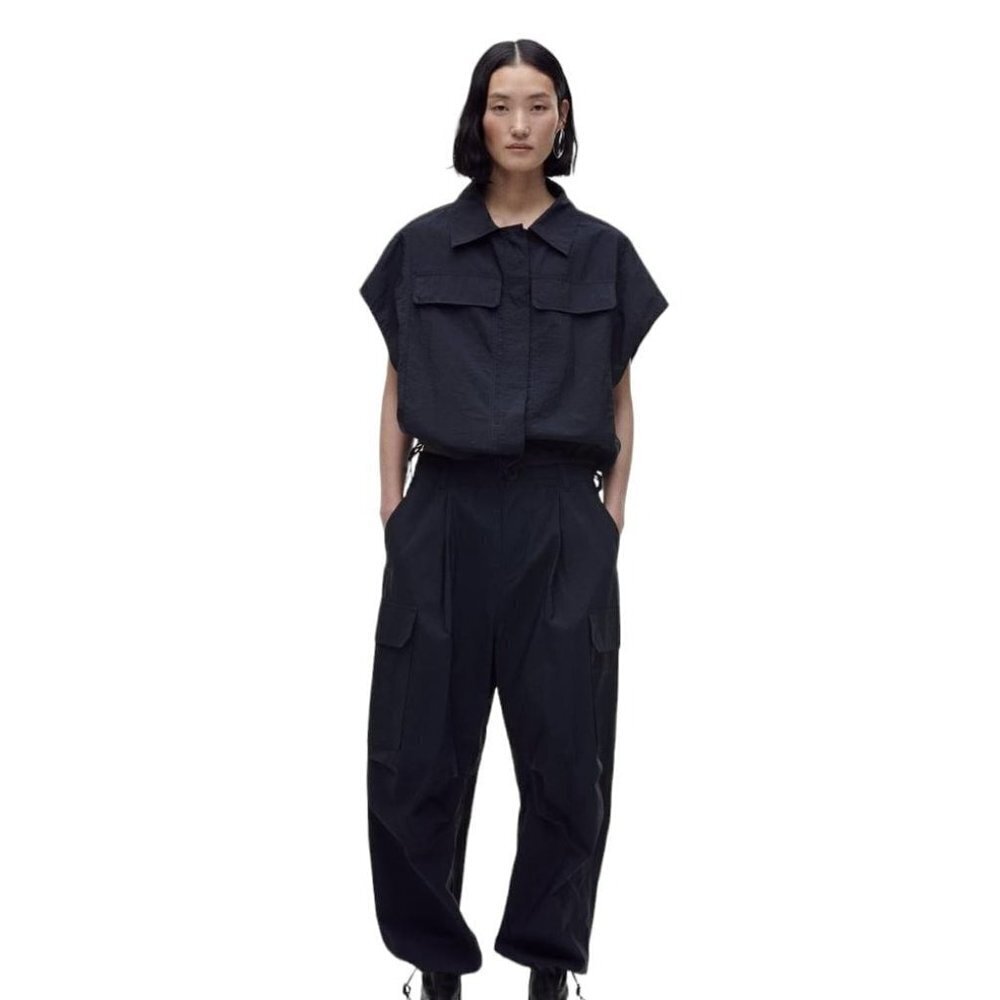ZARA PARACHUTE BLOUSE WITH POCKETS BLACK SIZE XS  2208/674